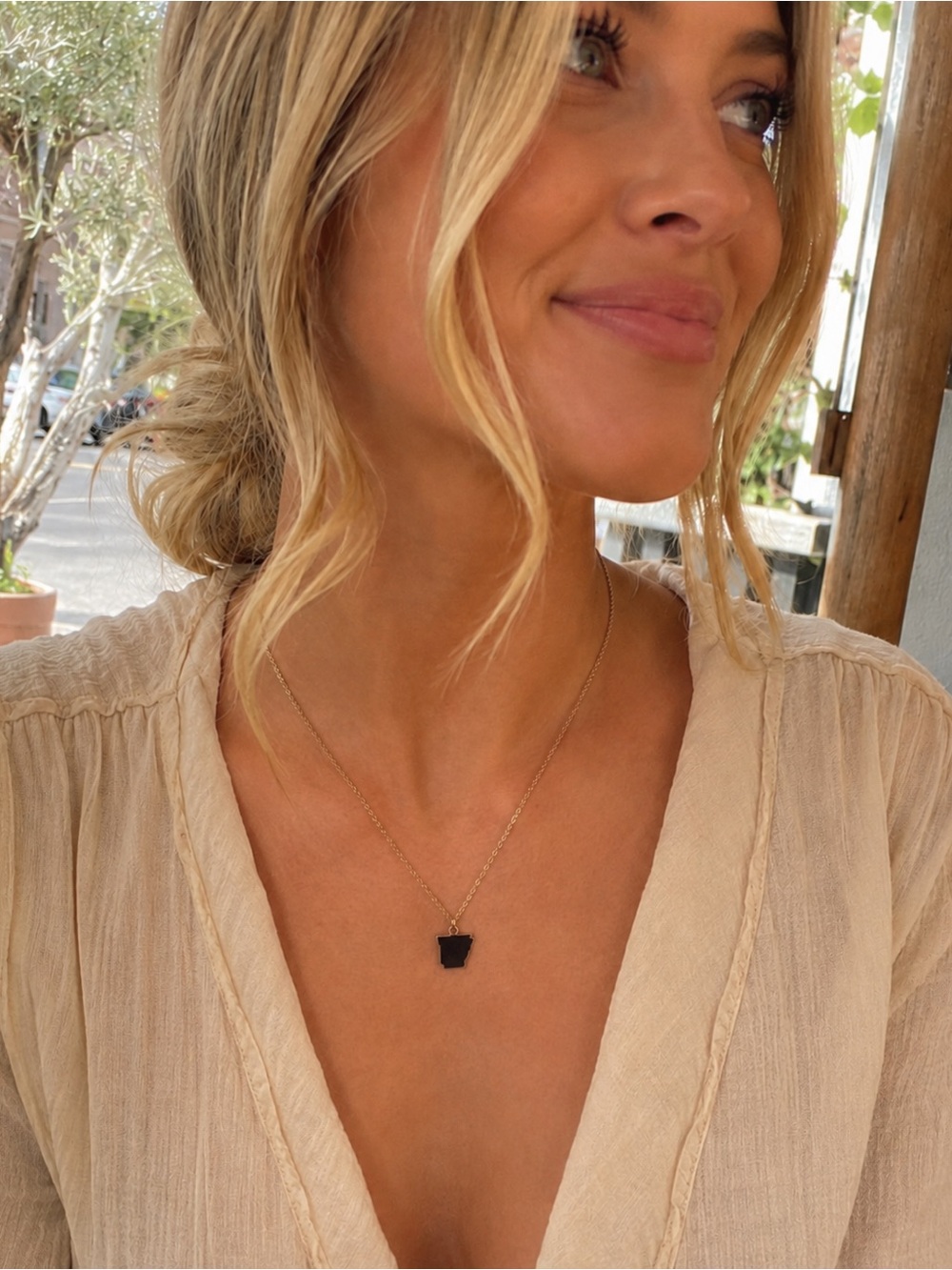Arkansas Rose Gold Star Necklace with Black Stone
